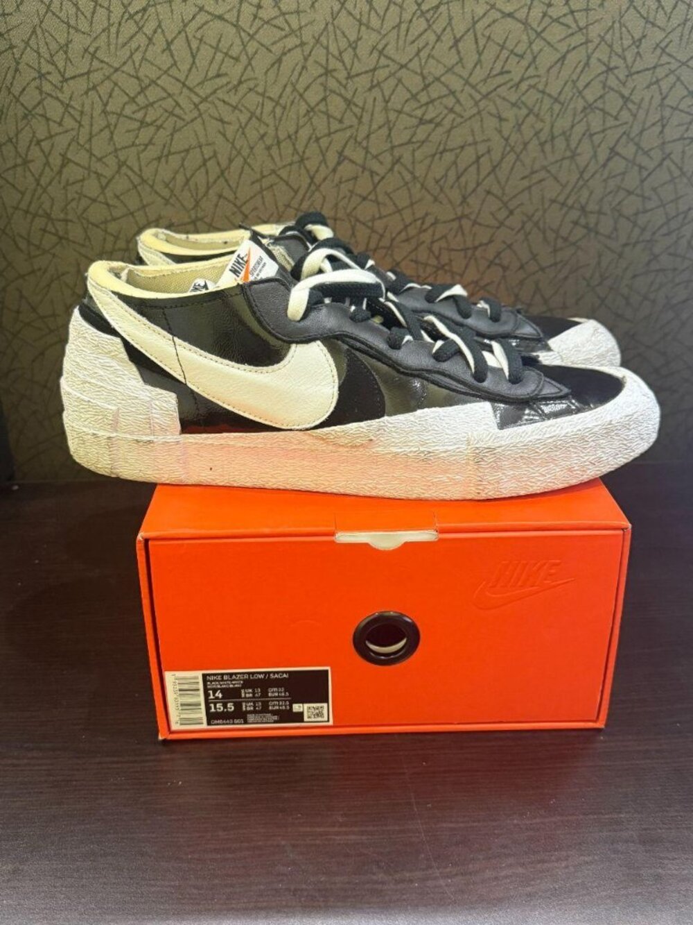 Nike Blazer Low x Sacai - Black Patent Mens Size 14